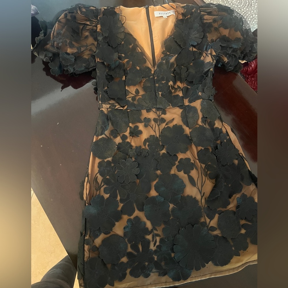 Elliatt Black Lace Appliqué Mini Dress - Picture 4 of 6